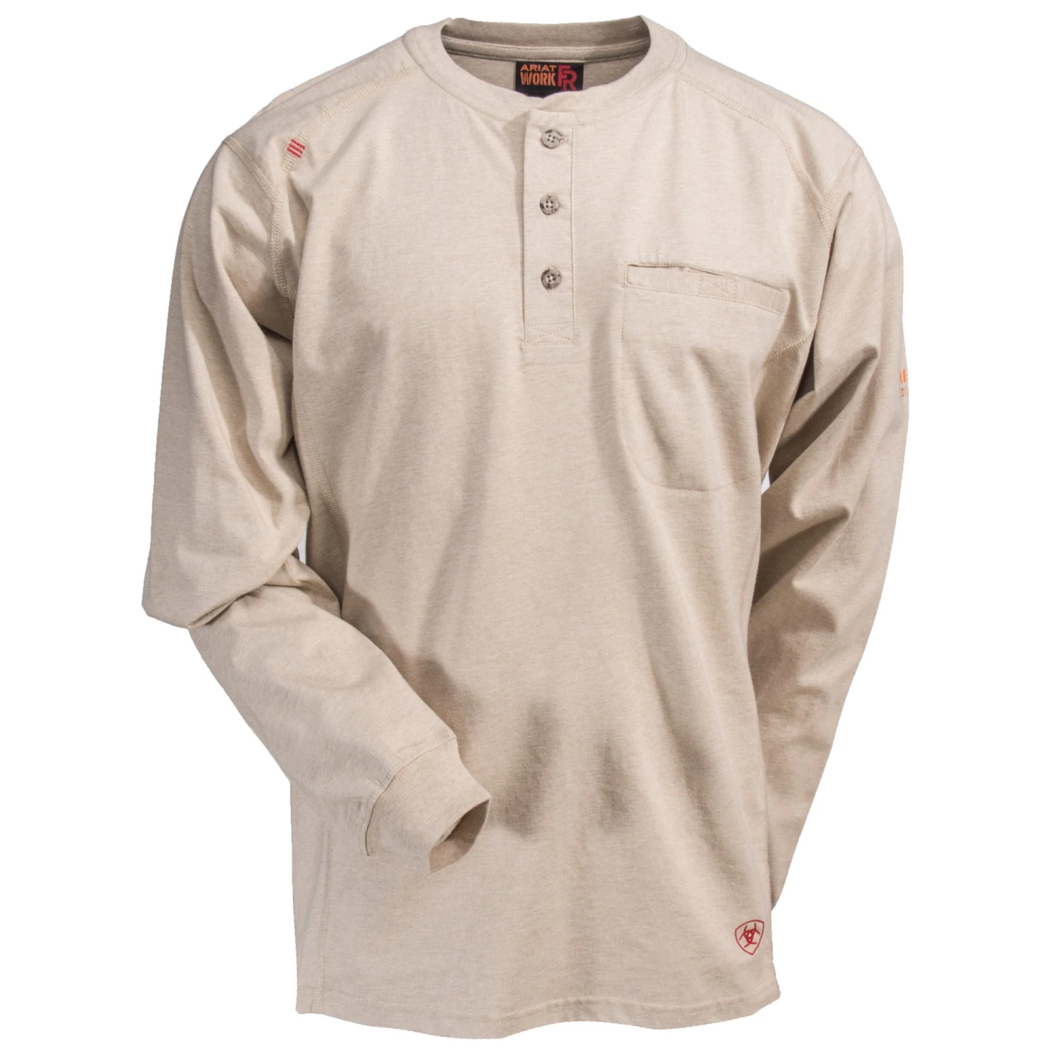 Ariat Work FR Shirts: FR Air Cotton Men's 10022598 Sand Heather Henley 7 Ariat Work FR Shirts: FR Air Cotton Men's 10022598 Sand Heather Henley - Image 5