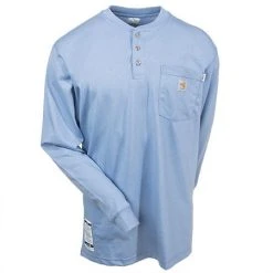 Carhartt Shirts: Men's Blue 100237 465 Flame Resistant Henley Work Shirt -Work Attire Shop carhartt 100237 465 f 01