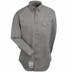 Carhartt Shirts: Men's FRS160 GRY Gray Flame Resistant Twill Shirt -Work Attire Shop carhartt frs160gry f 01
