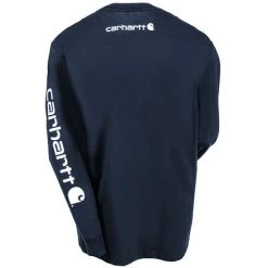 Carhartt Shirts: Men's K231 NVY Navy Blue Cotton Long Sleeve Logo Shirt