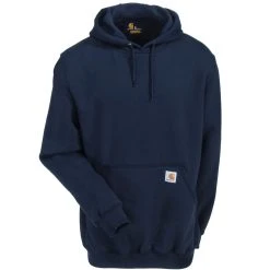 Carhartt Sweatshirts: Men's K288 472 New Navy Blue Midweight Hooded Logo Sweatshirt -Work Attire Shop carhartt k288472 f 01