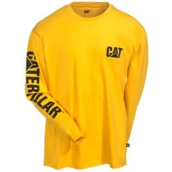 Caterpillar Shirts: Men's 1510034 555 Yellow Trademark Banner Long-Sleeve Tee Shirt -Work Attire Shop cat 1510034 yellow f 01
