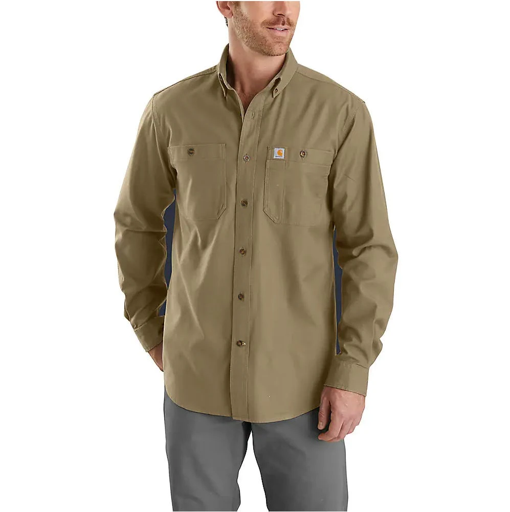 Carhartt Shirts: Men's 103554 253 Dark Khaki Rugged Flex Relaxed Fit Midweight Canvas Long Sleeve Shirt 3 Carhartt Shirts: Men's 103554 253 Dark Khaki Rugged Flex Relaxed Fit Midweight Canvas Long Sleeve Shirt