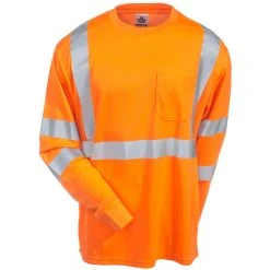 Ergodyne Shirts: 8391 OR High Visbility Men's Orange GloWear Class 3 Long Sleeve Shirt -Work Attire Shop ergodyne 8391 org f 01