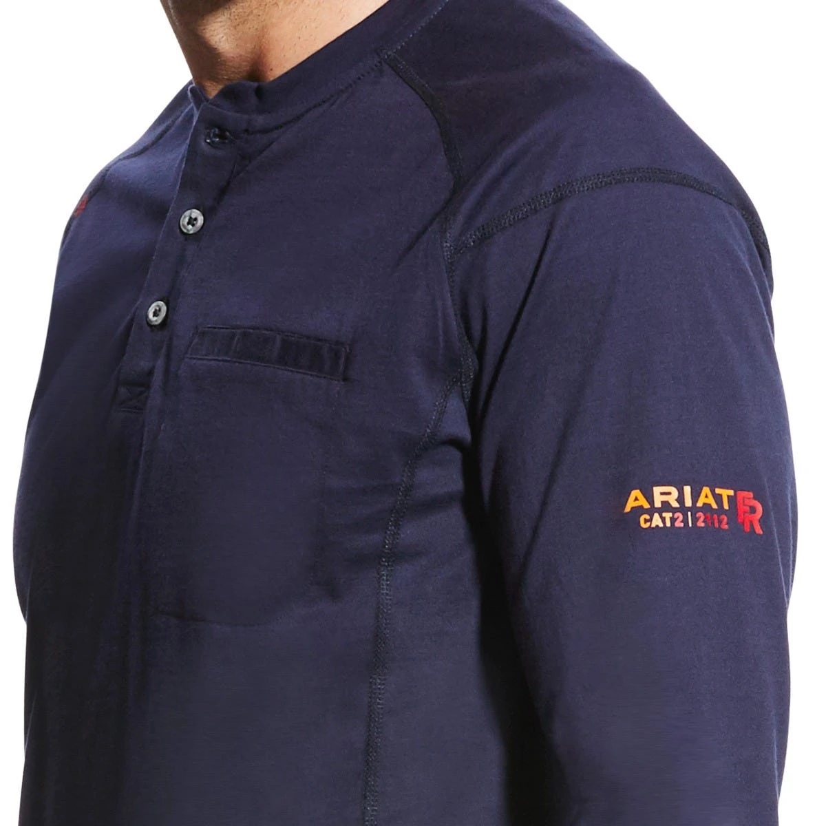 Ariat Work FR: Men's 10022597 Navy Flame Resistant Air Lightweight Long Sleeve Henley Shirt 5 Ariat Work FR: Men's 10022597 Navy Flame Resistant Air Lightweight Long Sleeve Henley Shirt - Image 3