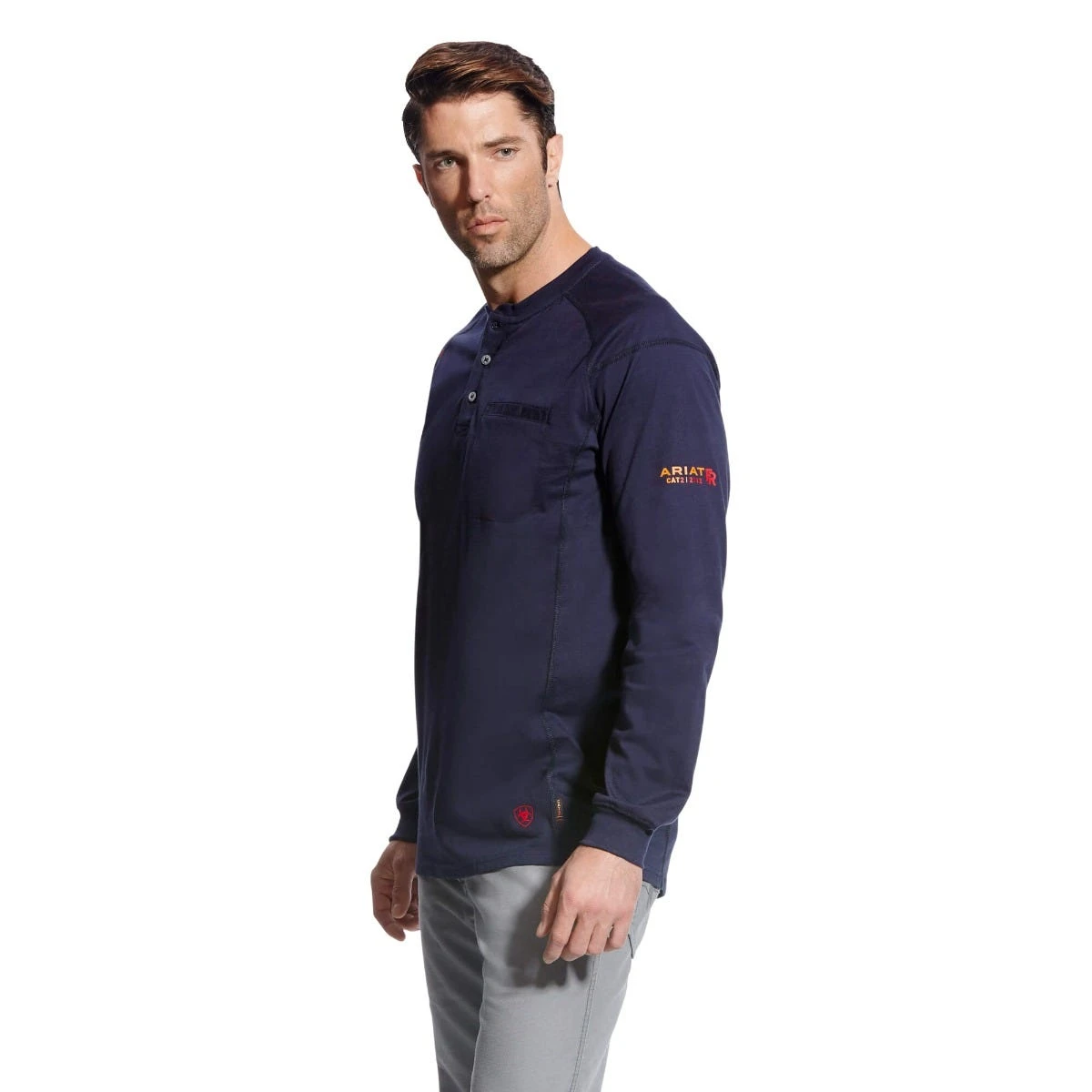 Ariat Work FR: Men's 10022597 Navy Flame Resistant Air Lightweight Long Sleeve Henley Shirt 3 Ariat Work FR: Men's 10022597 Navy Flame Resistant Air Lightweight Long Sleeve Henley Shirt
