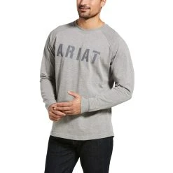 Ariat Rebar Shirt: Men's 10032849 Heather Grey Cotton Strong Block T-Shirt 5 Ariat Rebar Shirt: Men's 10032849 Heather Grey Cotton Strong Block T-Shirt -Work Attire Shop f20 mns work gaglione 10032849 front