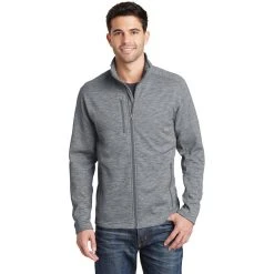 Port Authority Jacket: Men's F231 GRY Grey Digi Stripe Fleece Jacket -Work Attire Shop f231 grey model front 042015