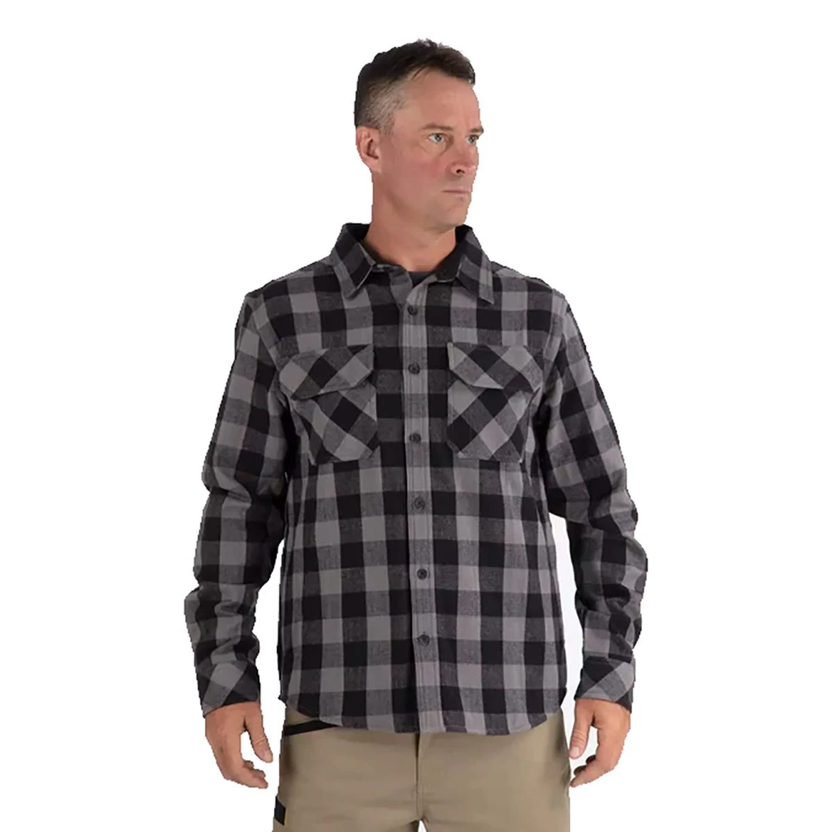 CAT Apparel Shirts: Men's 1610031 121914 Charcoal Black Buffalo Check Flannel Overshirt 3 CAT Apparel Shirts: Men's 1610031 121914 Charcoal Black Buffalo Check Flannel Overshirt