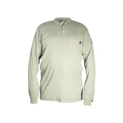 MCR Safety: Men's H1T Tan Flame Resistant (FR) Long Sleeve Henley Shirt