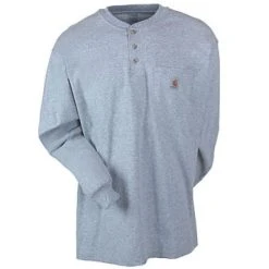 Carhartt Shirts: Men's Grey Long Sleeve K128 HGY Cotton Knit Henley Shirt -Work Attire Shop image 71974