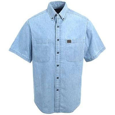 Wrangler Riggs Shirts: Men's Light Blue 3W531 BL Chambray Short Sleeve Shirt 5 Wrangler Riggs Shirts: Men's Light Blue 3W531 BL Chambray Short Sleeve Shirt - Image 3
