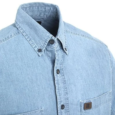 Wrangler Riggs Shirts: Men's Light Blue 3W531 BL Chambray Short Sleeve Shirt 4 Wrangler Riggs Shirts: Men's Light Blue 3W531 BL Chambray Short Sleeve Shirt - Image 2
