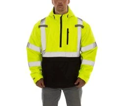 Tingley Jackets: Men's J26322 Fluorescent Yellow Black Optix Pull Over Hooded Waterproof Jacket