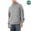 Carhartt Sweatshirts: Men's K288 E20 Grey Midweight Hooded Logo Sweatshirt -Work Attire Shop k288e20