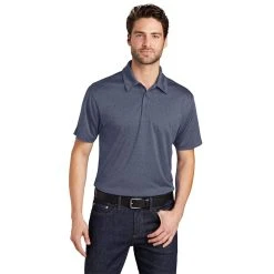 Port Authority Shirts: Men's K576 TNH True Navy Blue Heather Trace Polo Shirt -Work Attire Shop k576 truenavyheather model front