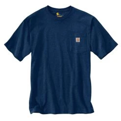 Carhartt Shirts: Men's K87 413 Dark Cobalt Blue Heather Heavyweight Pocket Short Sleeve Loose Fit T Shirt