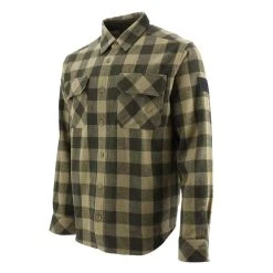 CAT Apparel Shirts: Men's 1610031 13229 Khaki Army Moss Buffalo Check Flannel Overshirt