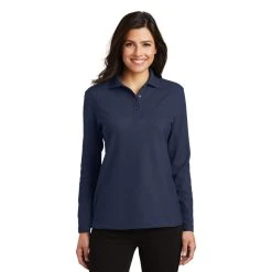 Port Authority Shirts: Women's Navy Long Sleeve Polo Shirt L500LS NVY -Work Attire Shop l500ls navy model front 032017