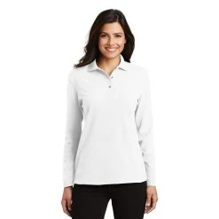 Port Authority Shirts: Women's White Polo Shirt L500LS WHT 8 Port Authority Shirts: Women's White Polo Shirt L500LS WHT -Work Attire Shop l500ls white model front 032017