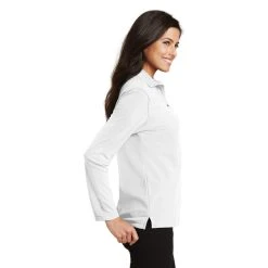 Port Authority Shirts: Women's White Polo Shirt L500LS WHT 9 Port Authority Shirts: Women's White Polo Shirt L500LS WHT -Work Attire Shop l500ls white model side 032017