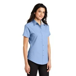 Port Authority Shirts: Womens Light Blue Short Sleeve Shirt L508 LBL 9 Port Authority Shirts: Womens Light Blue Short Sleeve Shirt L508 LBL -Work Attire Shop l508 lightbluelightstone model 3q