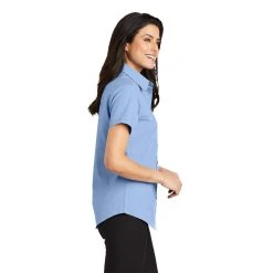 Port Authority Shirts: Womens Light Blue Short Sleeve Shirt L508 LBL 8 Port Authority Shirts: Womens Light Blue Short Sleeve Shirt L508 LBL -Work Attire Shop l508 lightbluelightstone model side