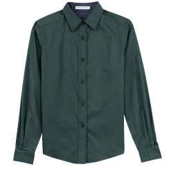 Port Authority Shirts: Women's Green Cotton/Poly Woven Shirt L608 DGR -Work Attire Shop l608 darkgreen front fs06