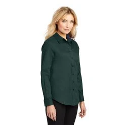 Port Authority Shirts: Women's Green Cotton/Poly Woven Shirt L608 DGR -Work Attire Shop l608 darkgreennavy model 3q