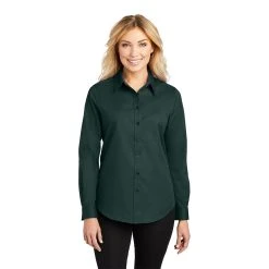 Port Authority Shirts: Women's Green Cotton/Poly Woven Shirt L608 DGR
