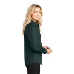 Port Authority Shirts: Women's Green Cotton/Poly Woven Shirt L608 DGR -Work Attire Shop l608 darkgreennavy model side