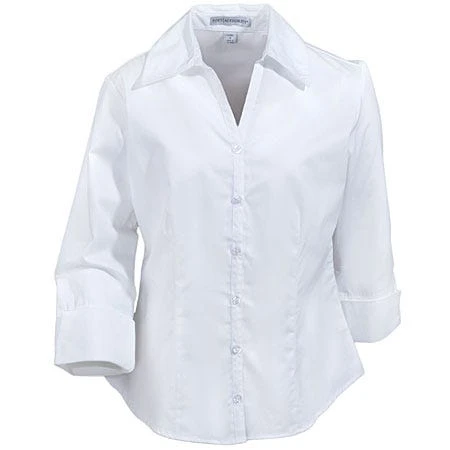 Port Authority Blouses: L6290 Women's White 3/4 Sleeve Open-Neck Blouse 5 Port Authority Blouses: L6290 Women's White 3/4 Sleeve Open-Neck Blouse - Image 3