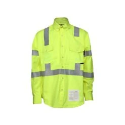 MCR Safety: Men's S1CL3L Fluorescent Lime Flame Resistant Work Shirt Class 3 Hi-Visibility Protection