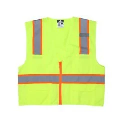 MCR Safety Vests: Men's SURVL Lime Hi Vis Reflective Orange Silver Stripes Zipper Closure Safety Vest