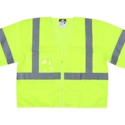 MCR Safety Vests: Men's VCL3MLZ Lime Hi Vis Reflective Lime Mesh Fabric Silver Stripes Zipper Front Closure Safety Vest
