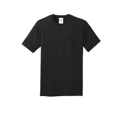 Port & Company Shirt: Men's PC54P JB Jet Black Core Cotton Pocket Tee 12 Port & Company Shirt: Men's PC54P JB Jet Black Core Cotton Pocket Tee -Work Attire Shop pc54p jetblack flat front