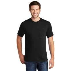 Port & Company Shirt: Men's PC54P JB Jet Black Core Cotton Pocket Tee 10 Port & Company Shirt: Men's PC54P JB Jet Black Core Cotton Pocket Tee -Work Attire Shop pc54p jetblack model front
