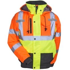 Radians Jackets: Men's SJ12 3ZMS High-Visibility Quilt-Lined Hooded Bomber Jacket -Work Attire Shop radians sj12 3zms f 01