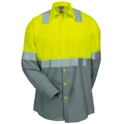 Red Kap Shirts: Men's SY14 YG Grey Colorblock High Vis Work Shirt -Work Attire Shop red kap sy14yg2 f 01