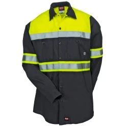 Red Kap Shirts: High Vis Colorblock SY70 YC Men's Charcoal Ripstop Button Down Shirt -Work Attire Shop red kap sy70yc2 f 01