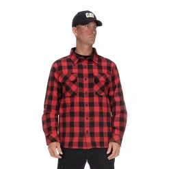 CAT Apparel Shirts: Men's 1610031 121912 Red Black Buffalo Check Flannel Overshirt