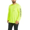 Ariat Rebar Shirts: Men's 10031031 Neon Lime HeatFighter Long Sleeve T-Shirt -Work Attire Shop s21 mns work 10031031 front