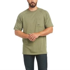 Ariat Rebar Shirts: Men's 10035009 Sage Heather Rebar Cotton Strong Short Sleeve T-Shirt