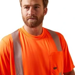 Ariat Rebar Workwear: Men's 10039195 Hi-Vis Orange ANSI T-Shirt -Work Attire Shop s22 mns work 10039195 detail04