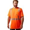 Ariat Rebar Workwear: Men's 10039195 Hi-Vis Orange ANSI T-Shirt -Work Attire Shop s22 mns work 10039195 front