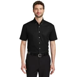 Port Authority Shirts: Men's Black S500T BLK Short Sleeve Twill Shirt With Pocket 10 Port Authority Shirts: Men's Black S500T BLK Short Sleeve Twill Shirt With Pocket -Work Attire Shop s500t black model front 082018