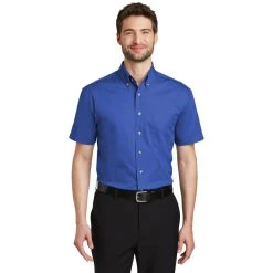 Port Authority: Men's Faded Blue S500T FDB Short Sleeve Twill Pocket Shirt -Work Attire Shop s500t fadedblue model front 082018
