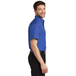 Port Authority: Men's Faded Blue S500T FDB Short Sleeve Twill Pocket Shirt -Work Attire Shop s500t fadedblue model side 082018