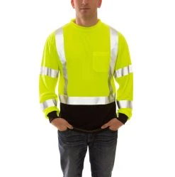 Tingley Shirts: Men's S75622 High Visibility Lime Black Job Sight Long Sleeve Work Shirt -Work Attire Shop s75622