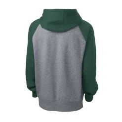 Sport-Tek Sweatshirt: Men's ST267-FGH Forest Green/Vintage Heather Raglan Colorblock Pullover Hooded Sweatshirt -Work Attire Shop st267 forestgreenvntghthr form back 1